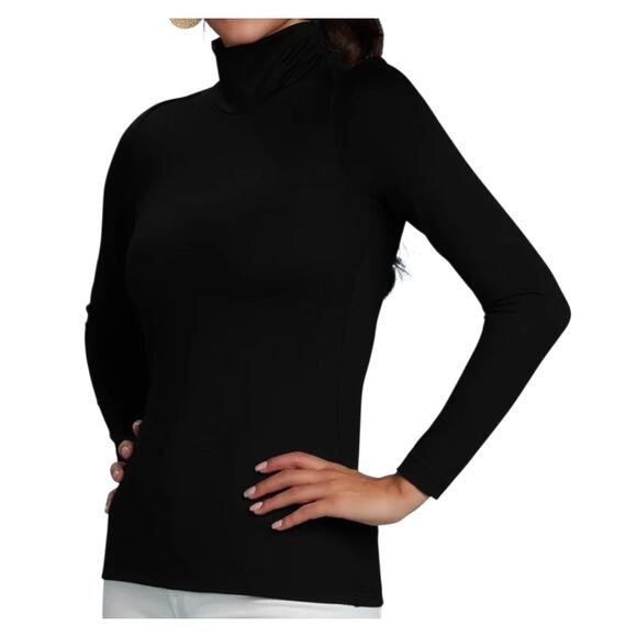 Judy P Jackie Turtleneck Black sz Large Ruched neck, Double layer front Stretch - Picture 2 of 11